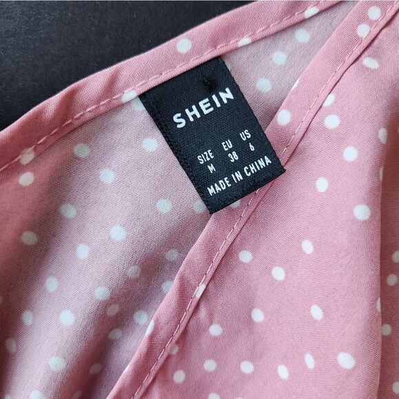 SHEIN Pink with White Polka Dot Blouse - Picture 2 of 8